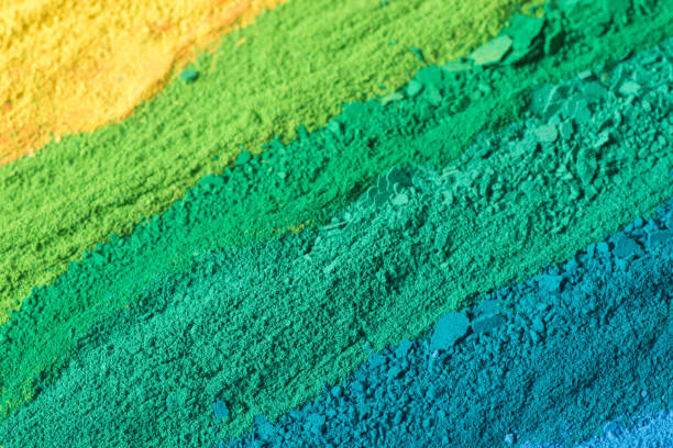 multicolored powder pigments background selective focus